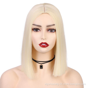 Vigorous Cheap Price Shoulder Length Silky Straight Middle Part Machine Made Cosplay Bob For Black Women Synthetic Hair Wigs